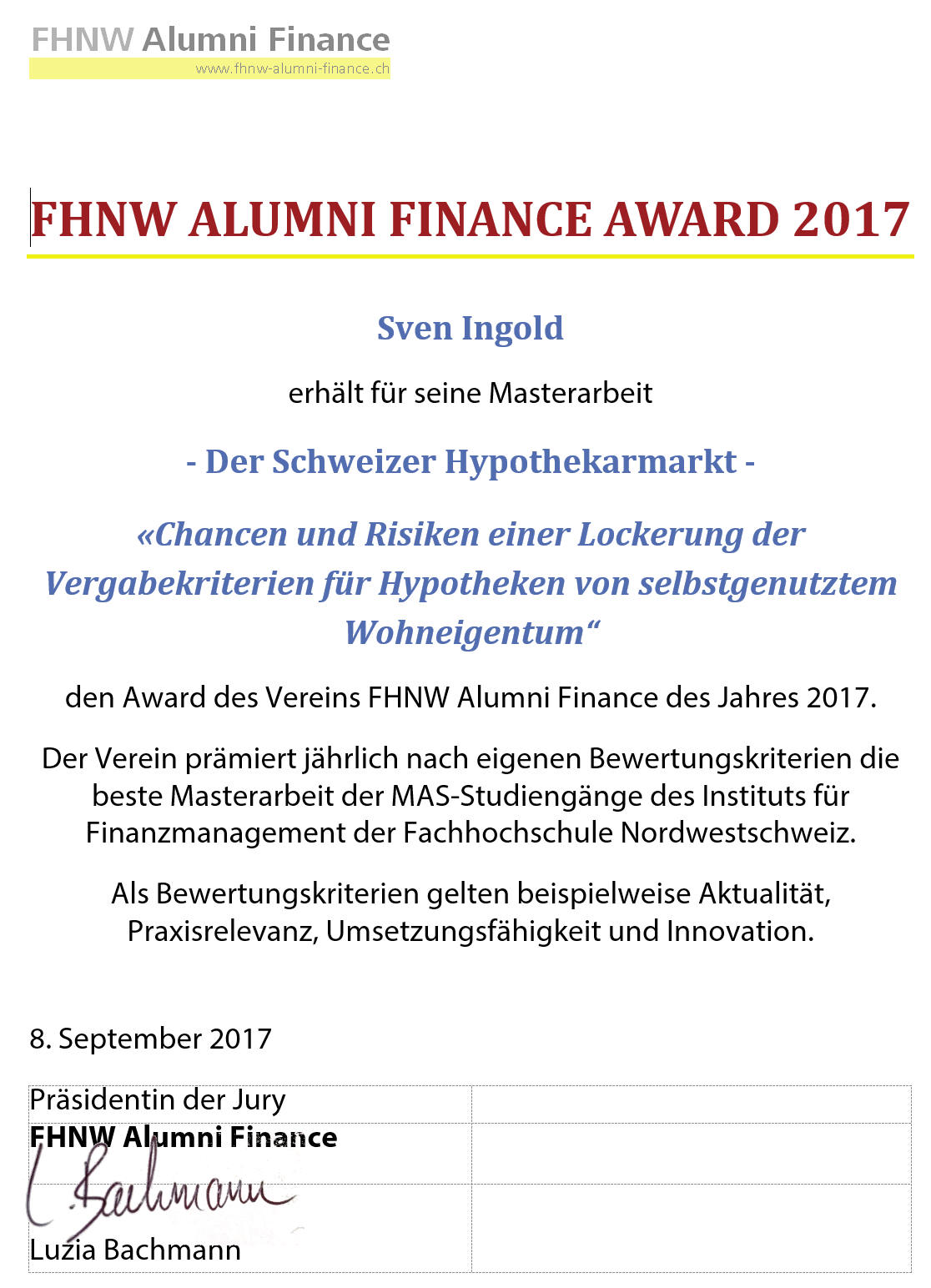 FHNW Alumni Award 2017